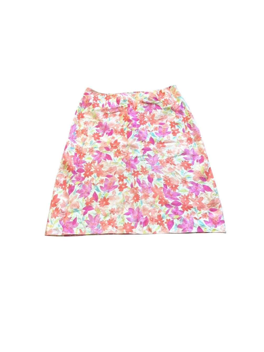LOFT 100% Linen Skirt Bright Colors Colorful Floral Print Lightweight Cool 14P